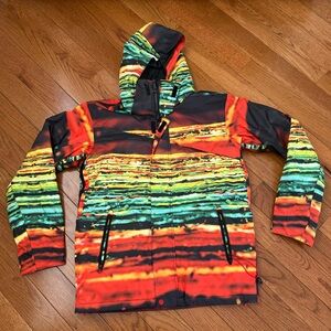 Quiksilver Red and Orange Hooded Ski and Snowboard Jacket
